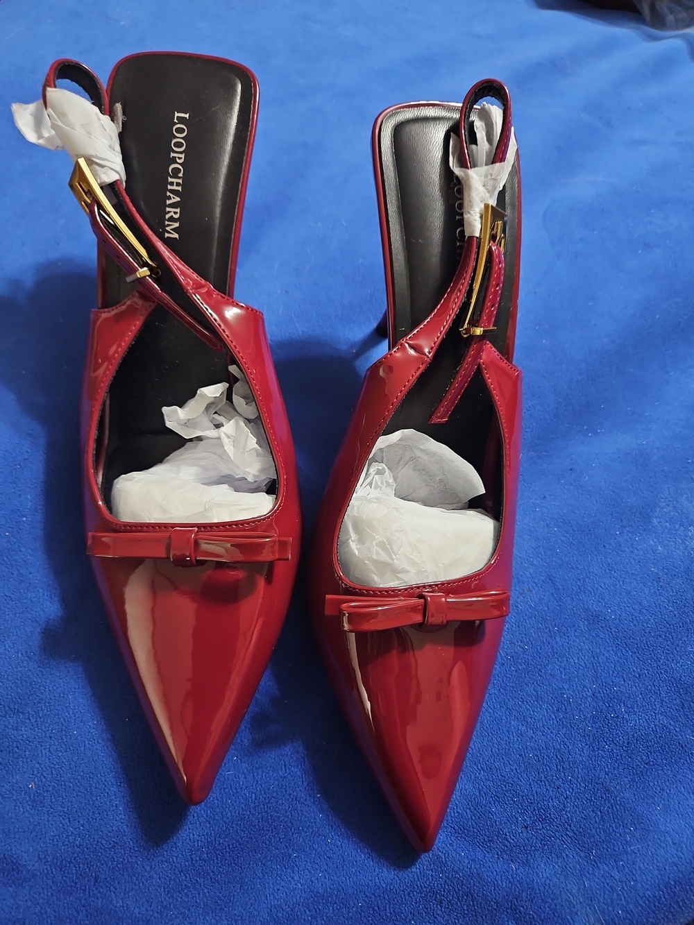Burgandy Patent Pointed-Toe Slingback Heels By Loopcharm Sz 10